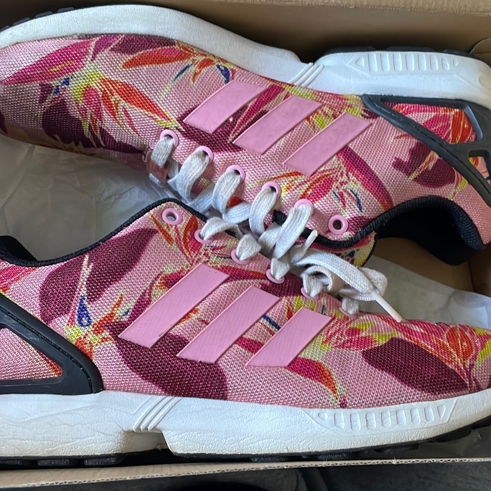 Pink Floral Adidas Zx Flux Size 10